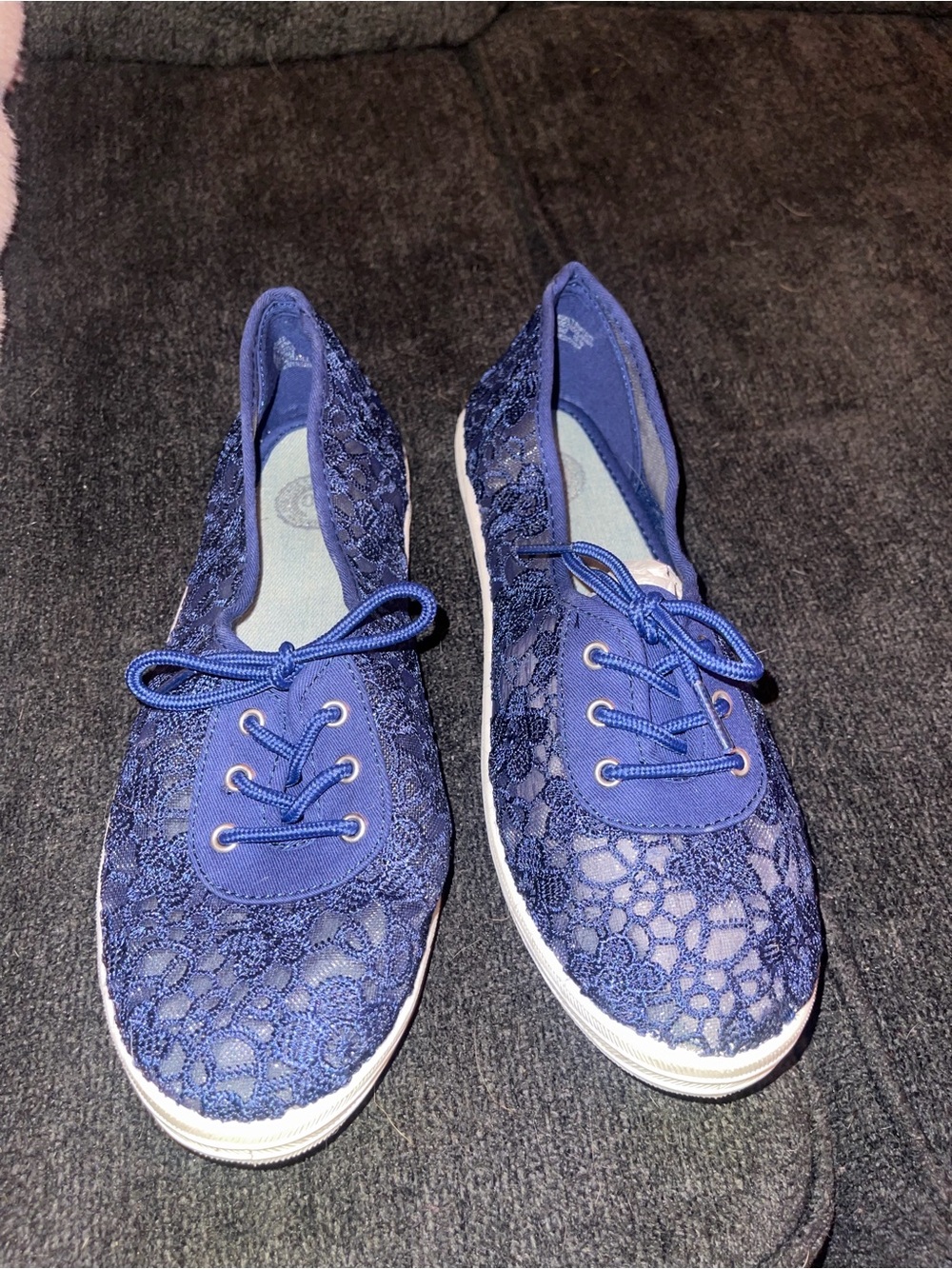 Women's Blue Lace Canvas Sneakers - Casual Slip-On